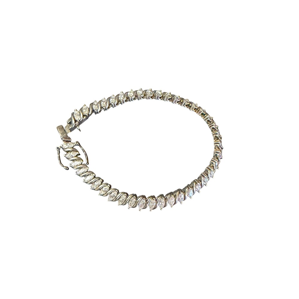 925 Sterling Silver Marquise Cubic Zirconia S-Link Tennis Bracelet 7.25 Inch
